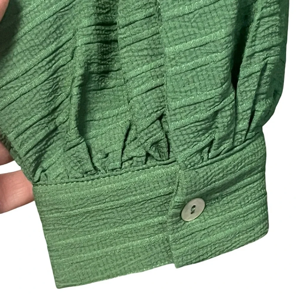 Entro Green Textured V-Neck Smocked Waist Tiered Ruffle Mini Dress Womens Size M